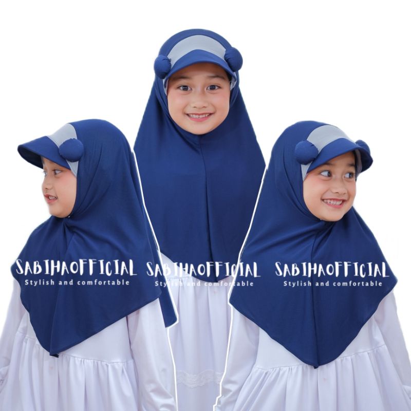 jilbab anak JILTOP POMPOM 3-6 tahun jilbab topi sport olahraga hijab anak kerudung anak murah lucu h