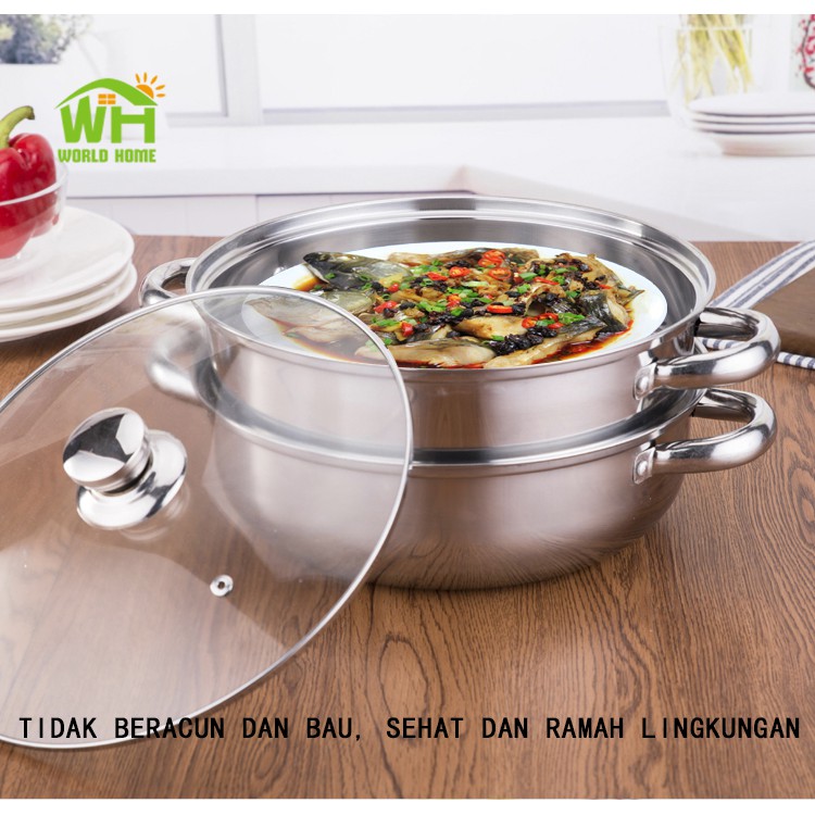 Panci Steamer Stainless 2 Susun + Kukusan Stainless Steel Diameter 28CM ZG-2