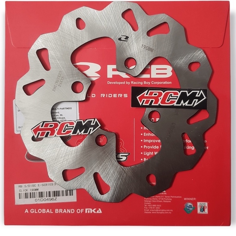 PIRINGAN CAKRAM DISC DISK BRAKE DEPAN DPN FRONT RACINGBOY E SERIES E-SERIES HONDA CLICK CLIK BEAT VARIO 110 125 150 SCOOPY GENIO SPACY UKURAN UK 190MM 190 MM ORI ORIGINAL RCBB RACINGBOY RACING BOY ASLI