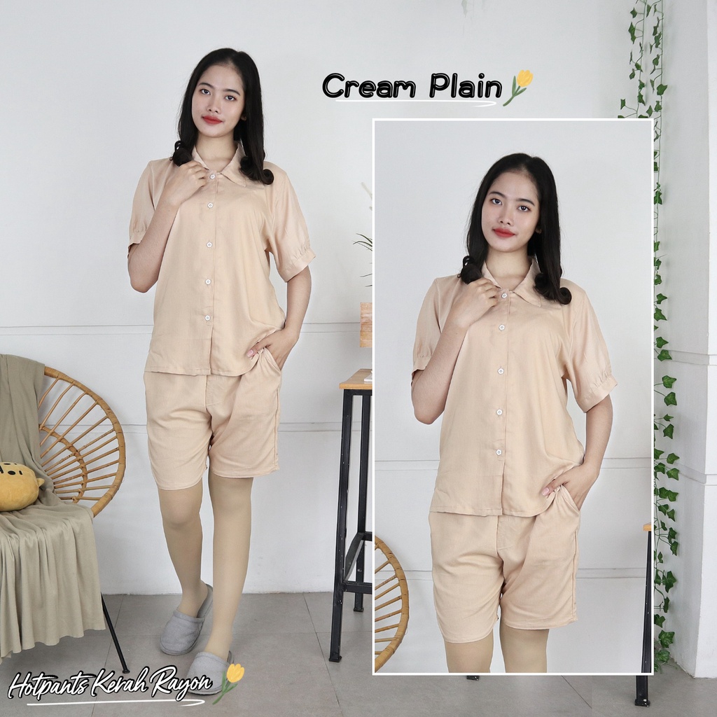 IZANY Piyama Dewasa Hotpant Lengan Balon / HP / Set Celana Pendek Dewasa banyak varian RAYON-CREAM PLAIN RA