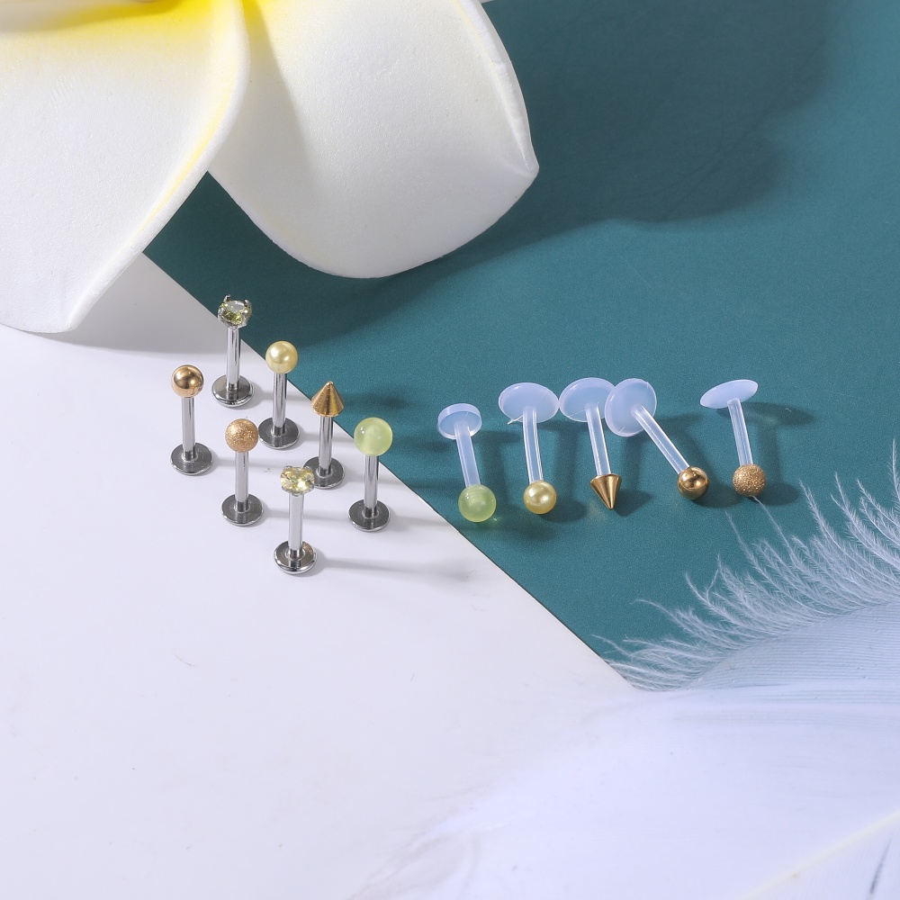 1 Set Anting Stud Kristal Akrilik Warna-Warni Bahan Stainless Steel Untuk Tindik Bibir Telinga