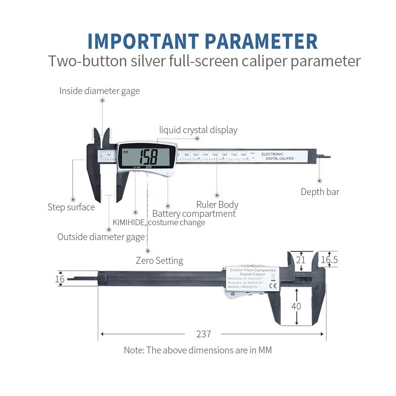 Maisi Jangka Sorong Digital LCD Vernier Caliper Micrometer 3 Buttons 15 cm