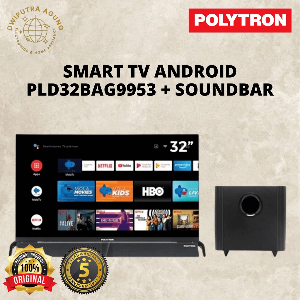 ANROID TV POLYTRON + SOUNDBAR PLD32BAG9953 SMART TV POLYTRON