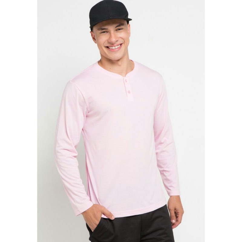 Long Sleeve Henley T-Shirt Tolliver/Kaos Lengan Panjang Original/Kaos Warna Pink