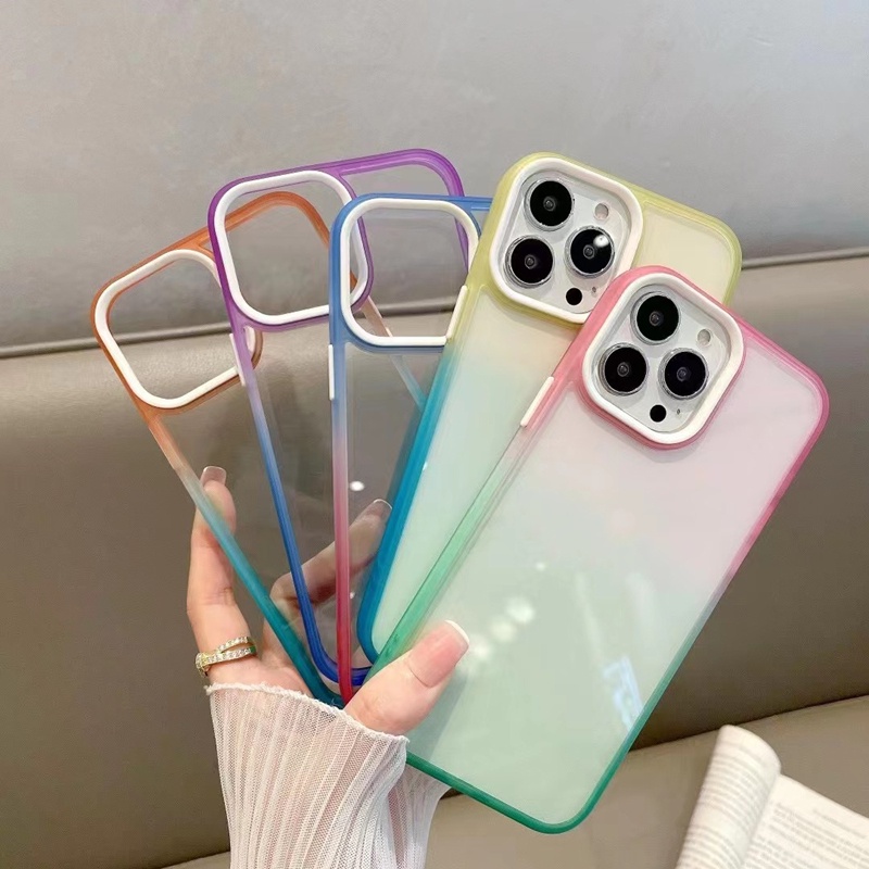 Case Transparan Warna Gradasi Pelangi Untuk iPhone 13 Pro max 12 Pro max 11 Pro max