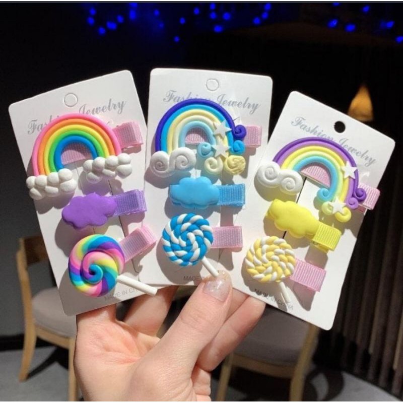 Jepitan Rambut Rainbow Clay / Aksesoris Rambut Pelangi