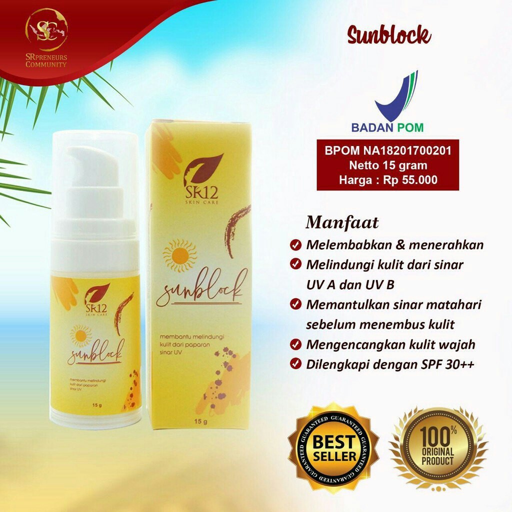 SR12 SUNBLOK / HALAL / BPOM / HERBAL AMAN / PRODUK MUSLIM / SKINCARE INDONESIA