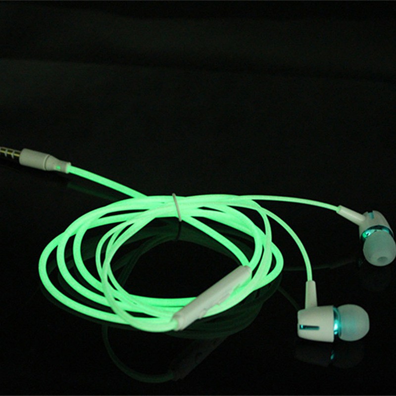 Earphone In-ear Dengan Mikrofon Earphone Kabel Headphone Desain Garis Neon