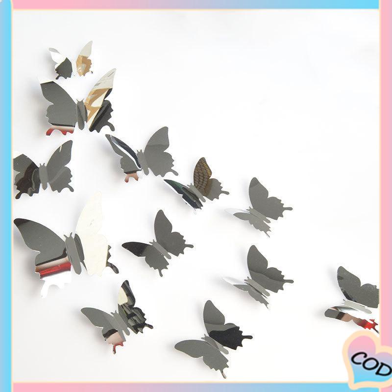 COD❤️ Tiga -Dimensi Pet Mirror 3D Butterfly Wall Sticker Stiker Ruang Tidur Ruang Ruang Ruang Belajar Studi-A.one