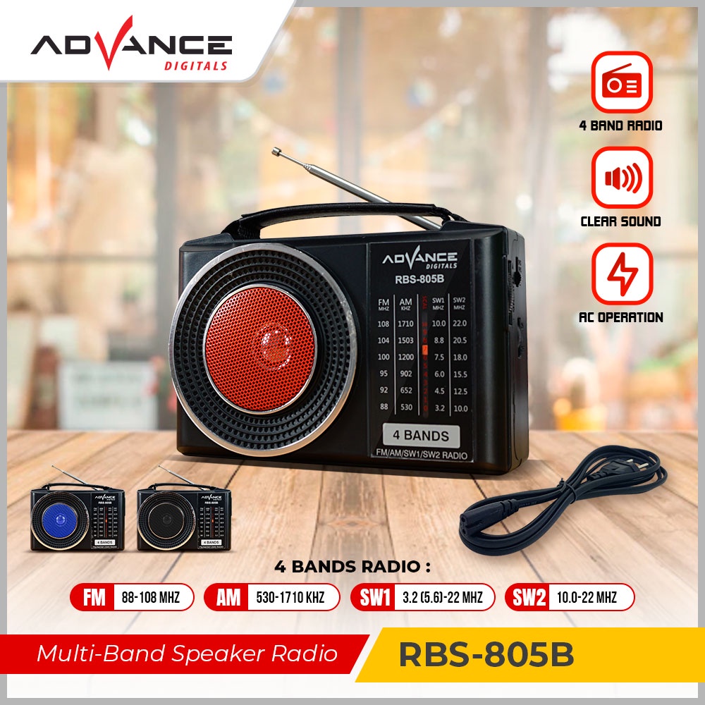 Radio ADVANCE RBS-805 FM / AM / SW1 / SW2 4 Band Speaker Radio - Baterai atau listrik