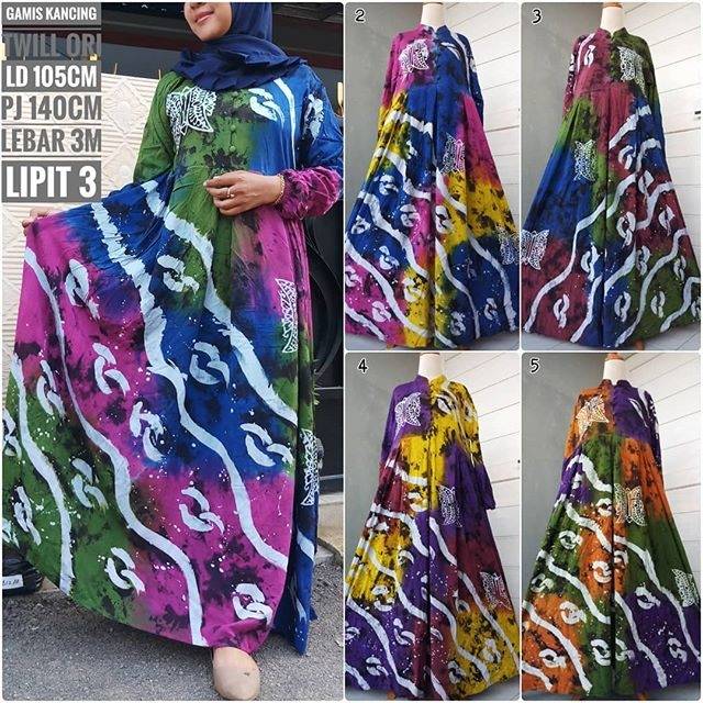 Gamis twill motif pintu aceh tiedie pelangi