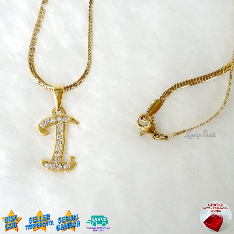 Lovelybutik - Kalung Inisial Huruf Titanium anti karat Kalung hurup Abjad Alphabet Ins I Klasik Bonus Kotak Perhiasan