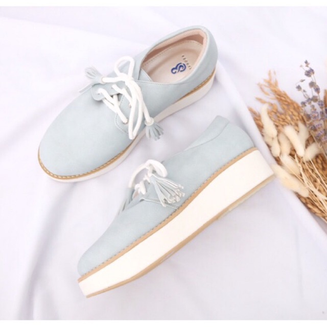 [SIAP KIRIM] BRShoes81 Biru Sepatu Wedges Tali Casual Wanita