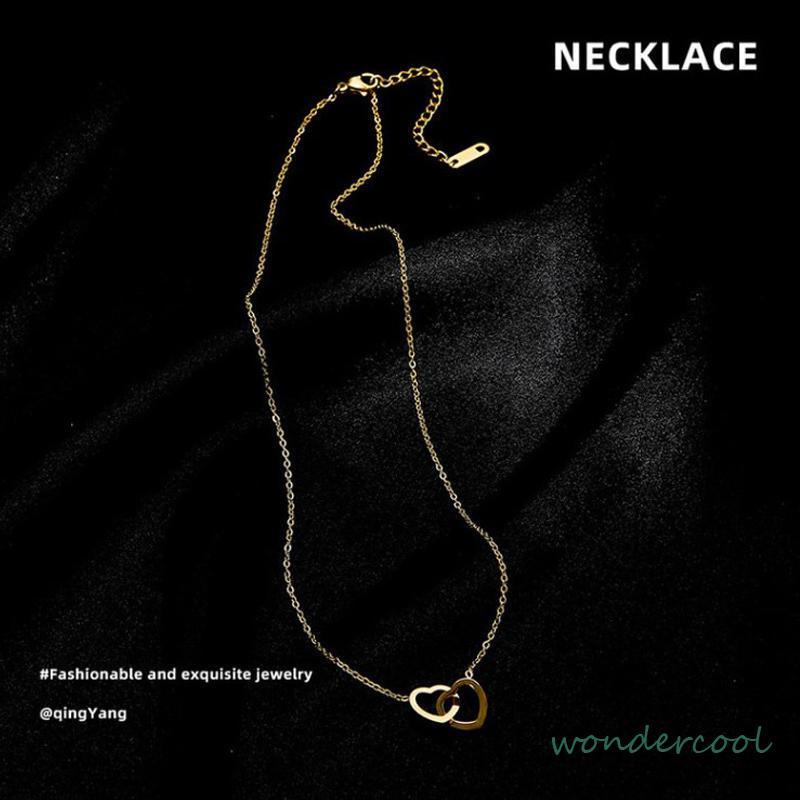 kalung Wanita Cinta Ganda Zirkon Perhiasan Hadiah Pesta Fashion Wanita Sederhana-Won