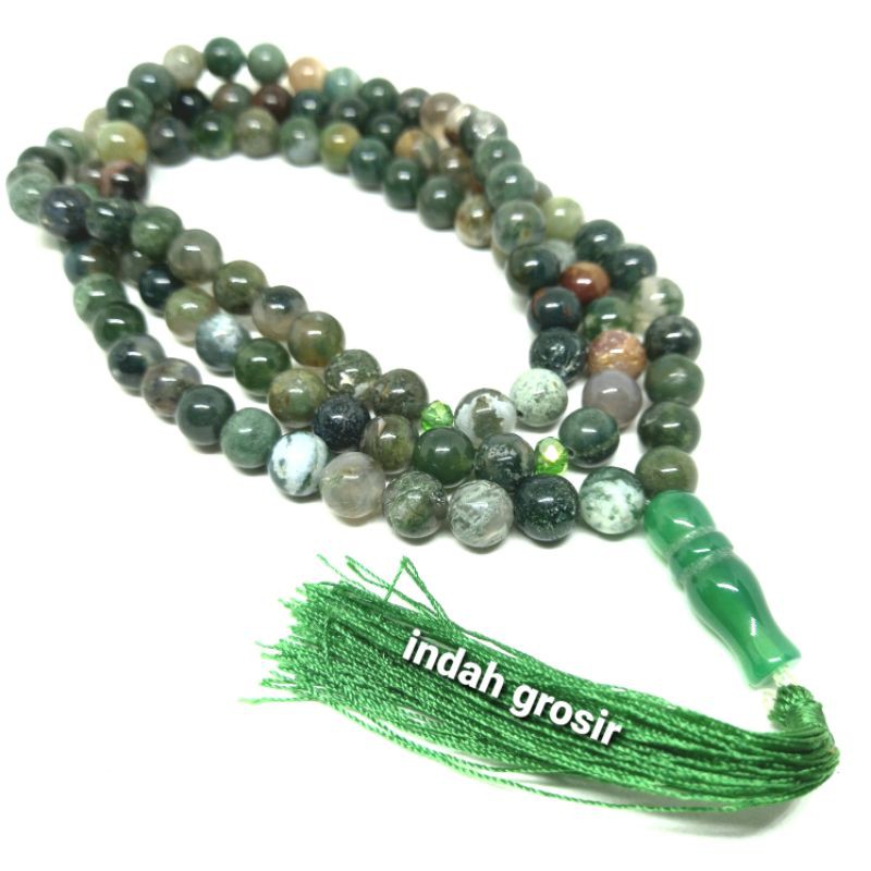 TASBIH BATU HIJAU LUMUT SULIKI 8MM 99BUTIR ORIGINAL STONE