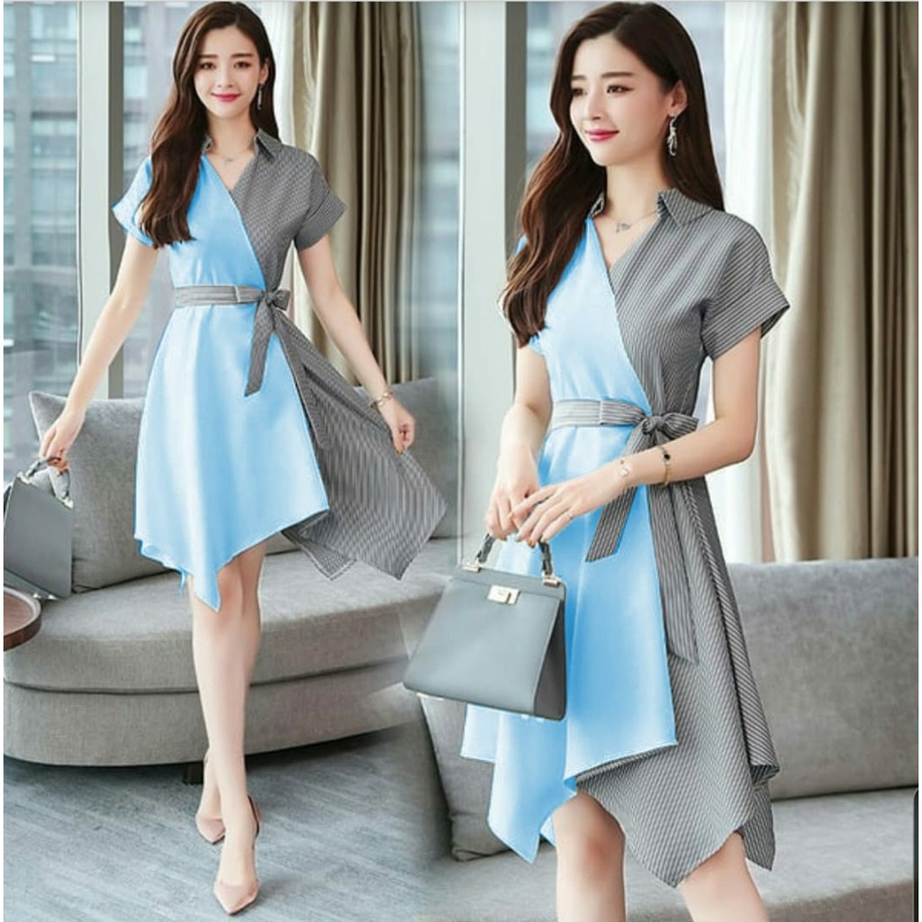 *[MCFK] Dress Laluna / Dress Wanita / Pakaian Wanita Dress / Dress Korea / Dress Salur Motif