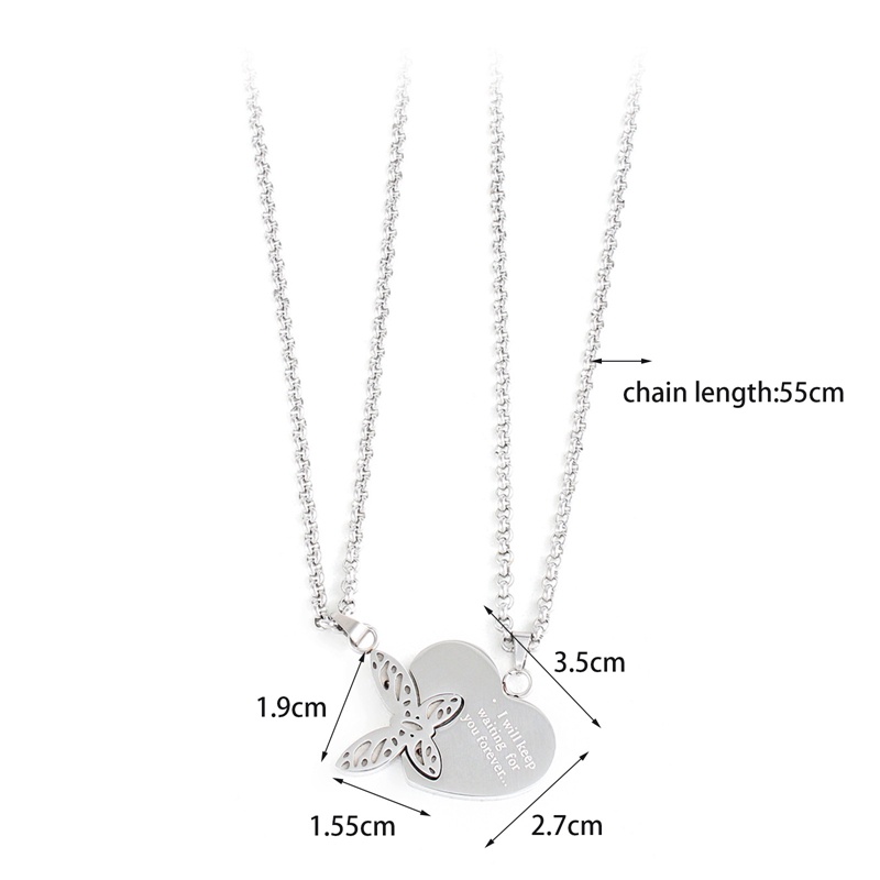 Kalung Desain Puzzle Butterfly Heart Bahan Stainless Steel Gaya Hip Hop Untuk Pria Dan Wanita