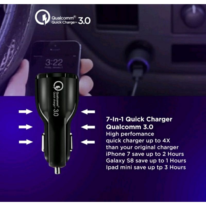 CHARGER 2 PORTS PREMIUM QUICK CHARGE UNTUK HP DI MOBIL