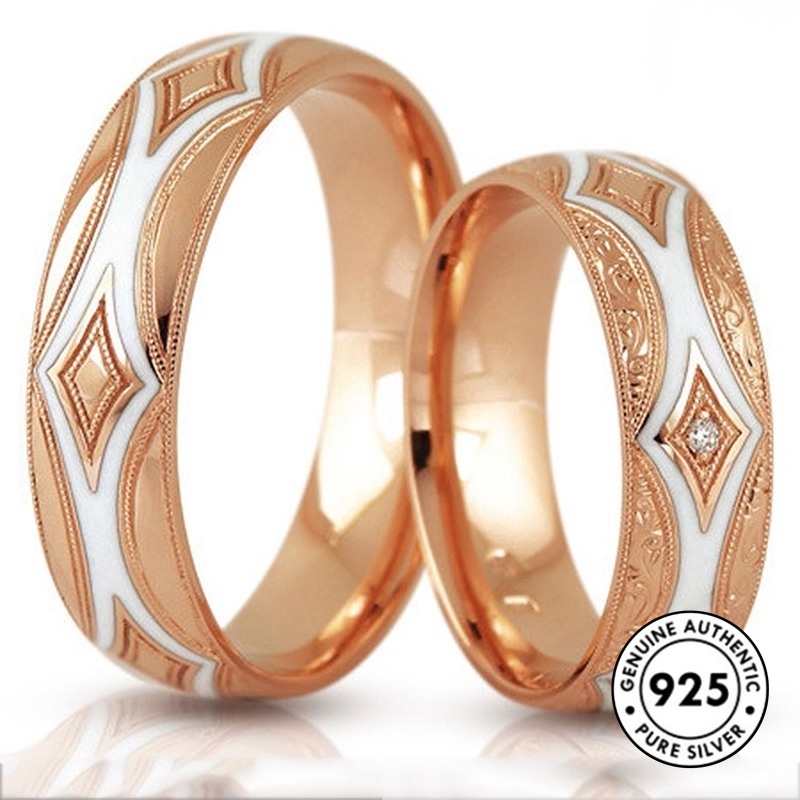 Cincin S925 Silver Warna Rose Gold Aksen Berlian Bahan Keramik Epoksi