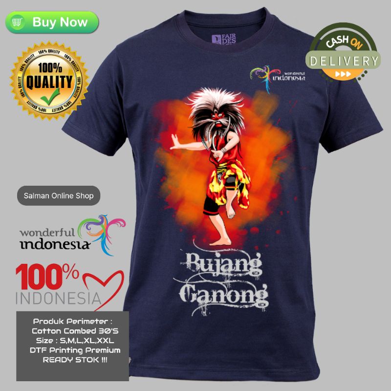 KAOS DISTRO BUJANG GANONG WONDERFUL INDONESIA REOG PONOROGO / KAOS DISTRO PRIA / REOG PONOROGO / BUJ
