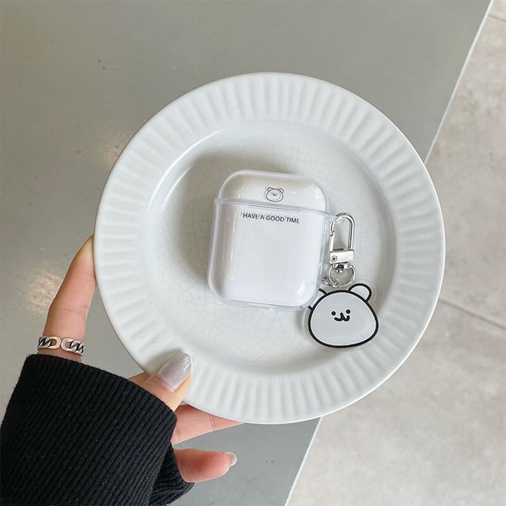 【COD Tangding】Airpods 1/2 Simple Bear Transparent Protective Case Suitable Cover with Cartoon Soft Pendant
