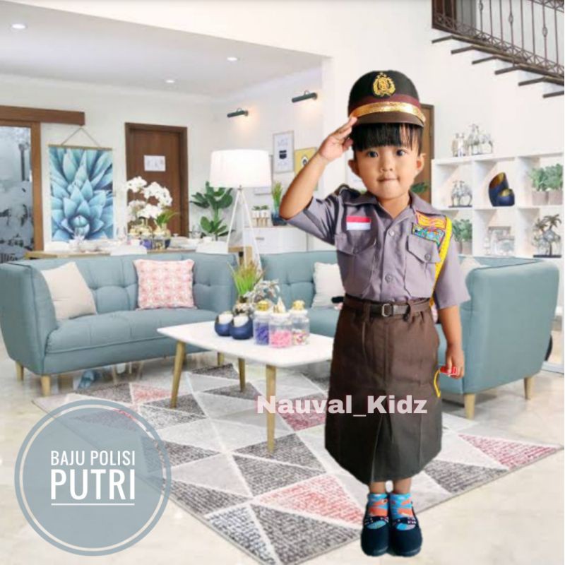 Baju Profesi Polisi Anak Putri/Kostum Seragam polwan  / polisi cewek u/anak paud,tk,sd