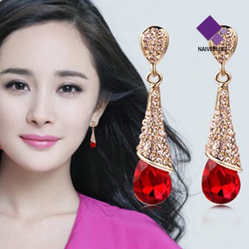 Naiveblue &gt; Anting Tusuk Gantung Desain Tetesan Air Hias Zircon + Berlian Imitasi Untuk Wanita