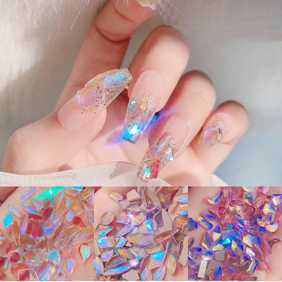 100 Pcs Batu Permata Glitter Berlian Imitasi Bentuk Campur Untuk Dekorasi Nail Art 3D