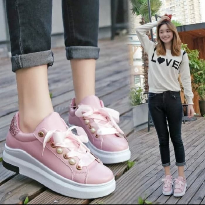 Sepatu Kets Sneakers Sneaker Fashion Olahraga Sport Running Wanita Cewek Murah Terbaru YS205 Salem
