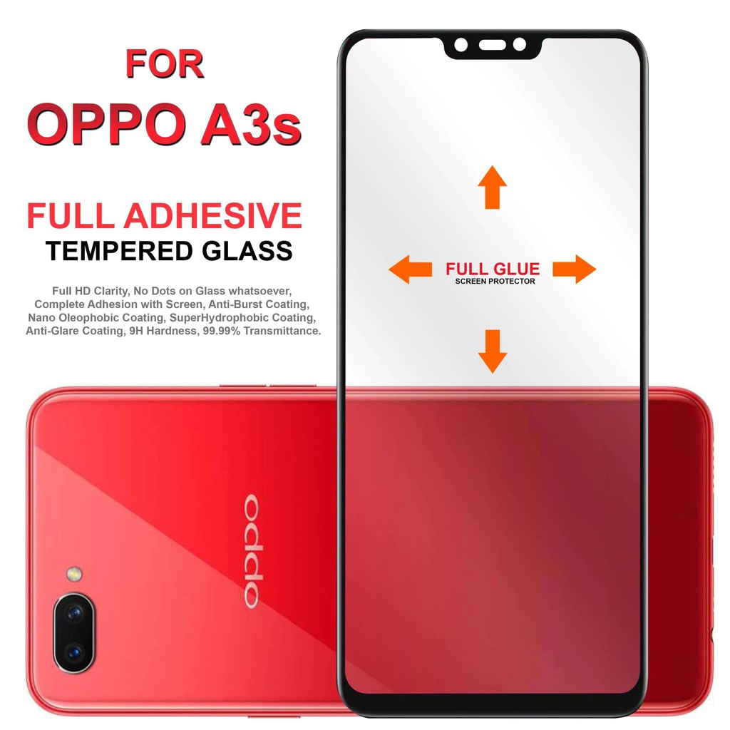 Tempered Glass Oppo A3s F7 Full Cover Full Glue Full Lem 5D/ 5Dimensi Screenguard Antigores Kaca