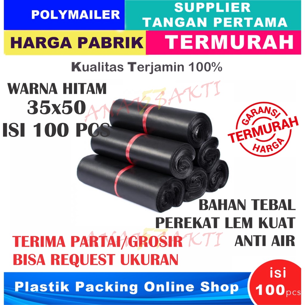 Plastik Polymailer Polymer Polimer Packingan Online Shop Amplop Plastik Packing Olshop HITAM HD PE 35X50 CM isi 100 pcs