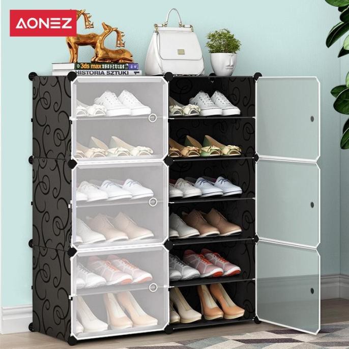 AONEZ RAK SEPATU ANTI DEBU 2 KOLOM 6 4 LAYER PORTABLE SERBAGUNA KOTAK BARU5469