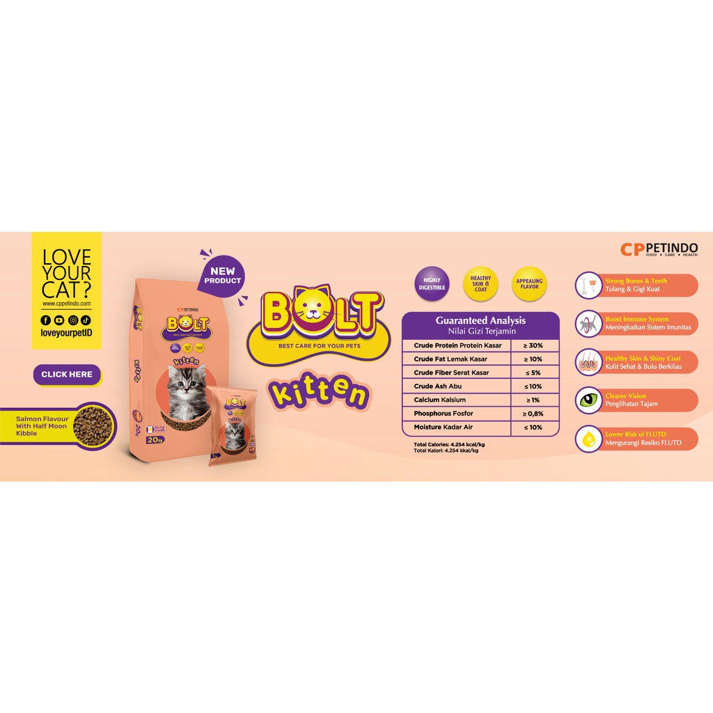 Makanan Kucing BOLT 20kg / Cat Food Bolt Murah 20kg
