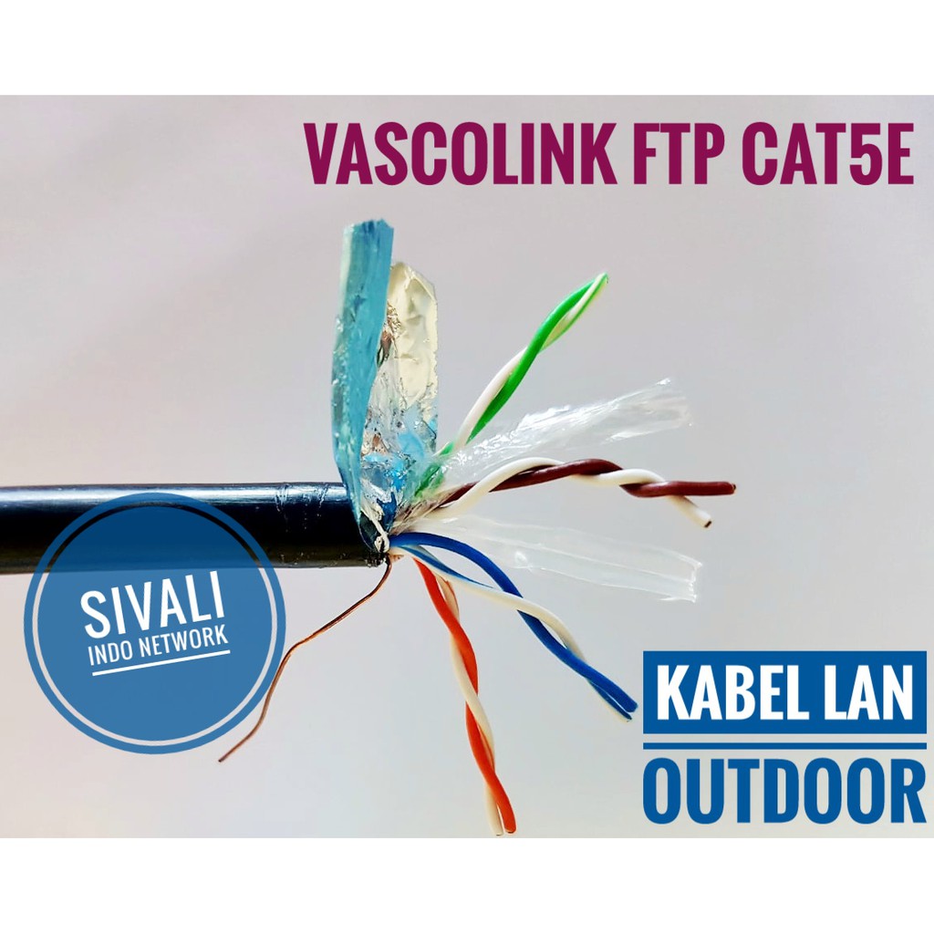 METERAN KABEL LAN OUTDOOR FTP CAT5E VASCOLINK - SIAP PAKAI [crimping RJ45 metal + karet biru]