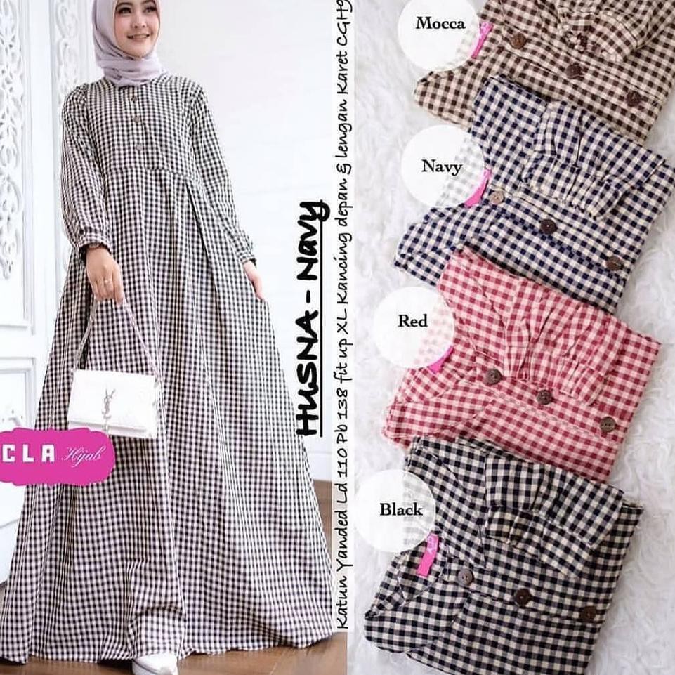Coba lihat, Gamis Husna maxy / dress muslimah / gamis kotak- kotak / Gamis Terbaru / Busana Muslim