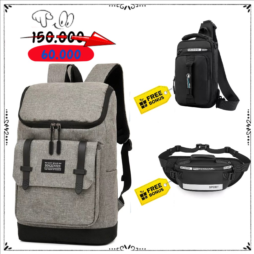 Beli 1 Gratis 2 Selempang Tas Ransel Laptop Kasual Punggung - Tas Unisex HFGI Backpack Up To 15.6 In