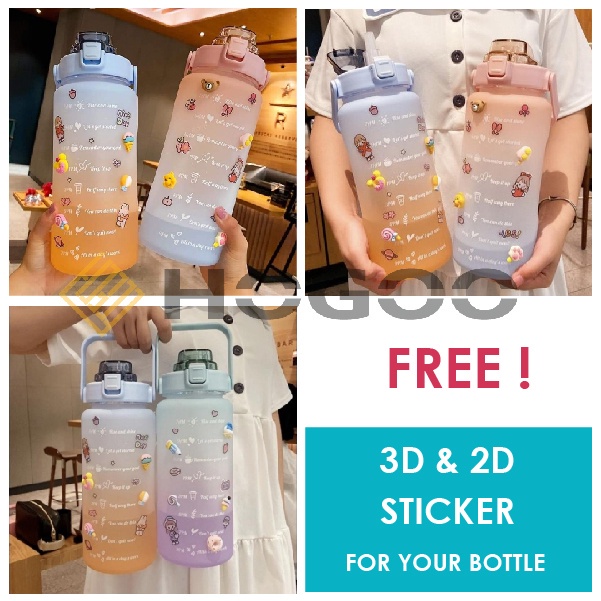 HOGOO BOTOL MINUM 2LITER 2000ML KOREA VIRAL PENANDA WAKTU - DIY STICKER RAINBOW