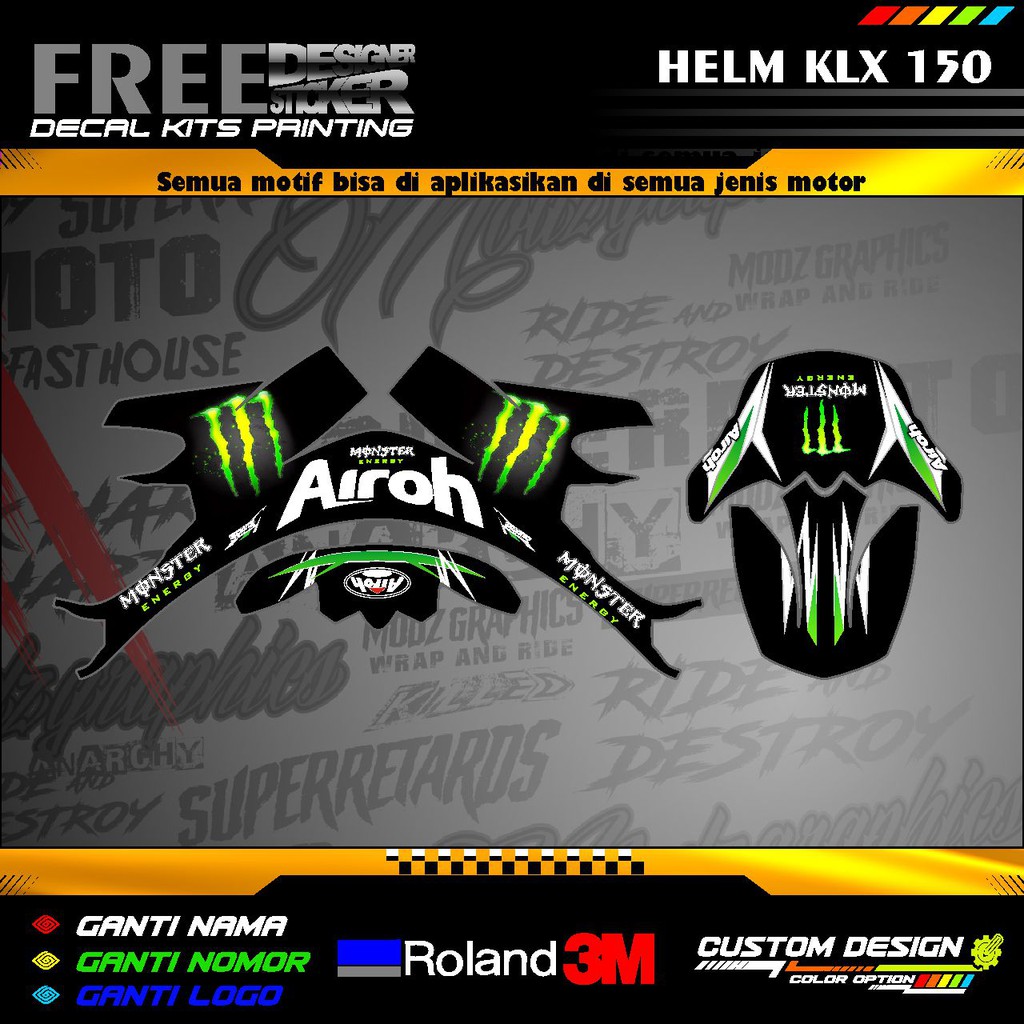 Decal Sticker Helm KLX 150 AIROH GREEN