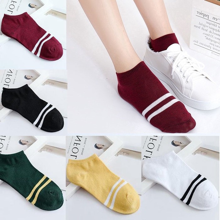 Kaos Kaki Wanita Ankle Polos Pendek Motif Garis / Kaos Kaki Semata Kaki / TV-75