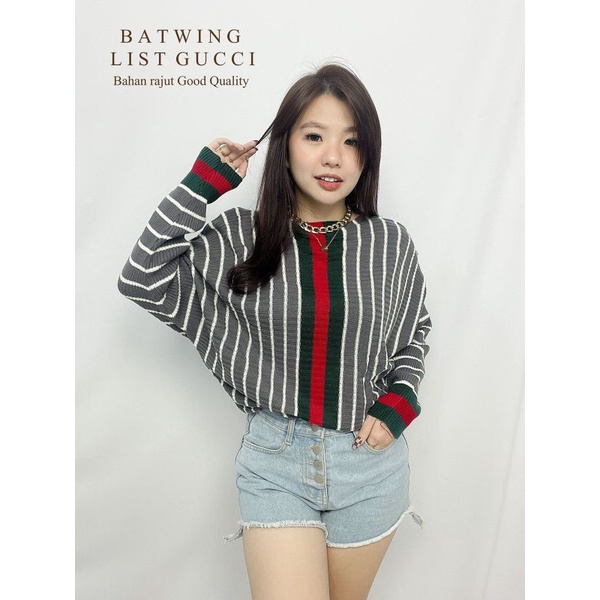 MDLV ~ BATWING LIST GC RAJUT ATASAN KALONG RAJUT LENGAN PANJANG BAJU RAJUT MURAH FASHION WANITA