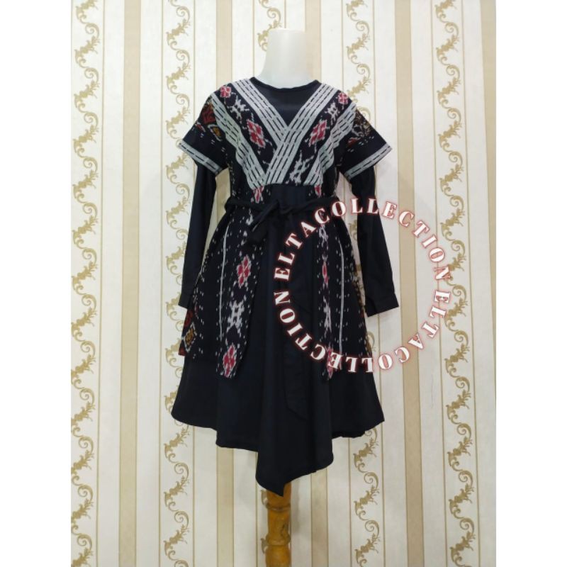 Tunik Andin Tenun Kombinasi lengan Panjang