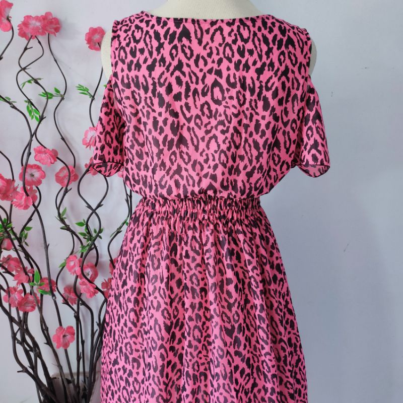 Dress leopard / dress off shoulder/ dress preloved