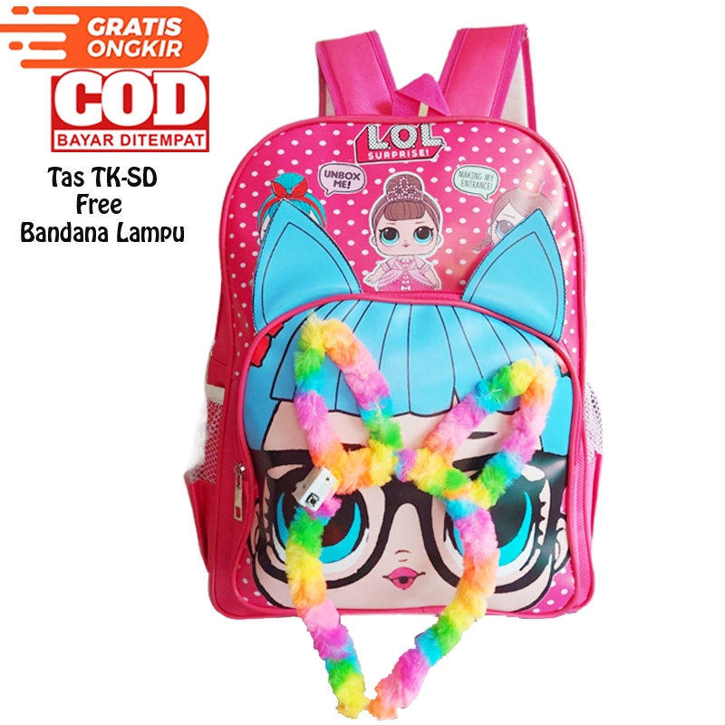 Tas LOL Anak SD / Tas LOL Kepala Timbul / Tas Ransel Murah / Tas LOL Free Bandana LED