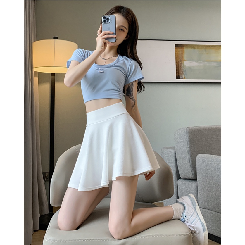 GirlWish Korean Sexy Mini Skort / Korean High Waist Tennis Mini Flared Skirt / Rok Pendek Tenis Korea / Mini Skirt Polos