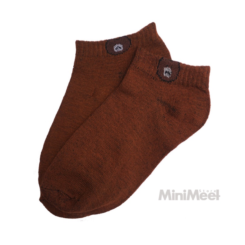 Kaos Kaki Bear Brown dan Daisy Pendek Mata Kaki Wanita Lucu Unik-Bear-Cokelat