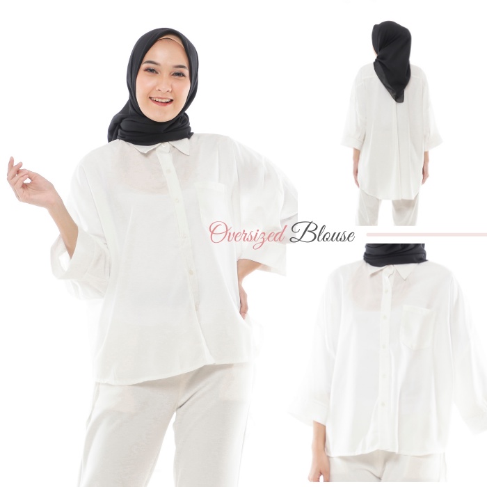 Baju Atasan Wanita Remaja Muslim Blus Remaja Oversized Blouse Putih TZH07
