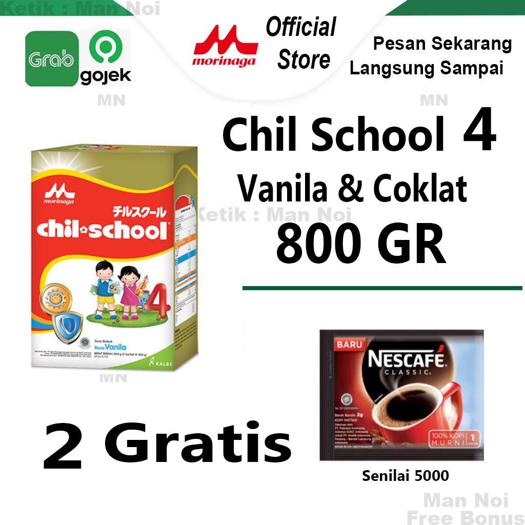 

Chill School 4 Regular Coklat & Vanila 800gr.SUSU. Man Noi. TANGERANG