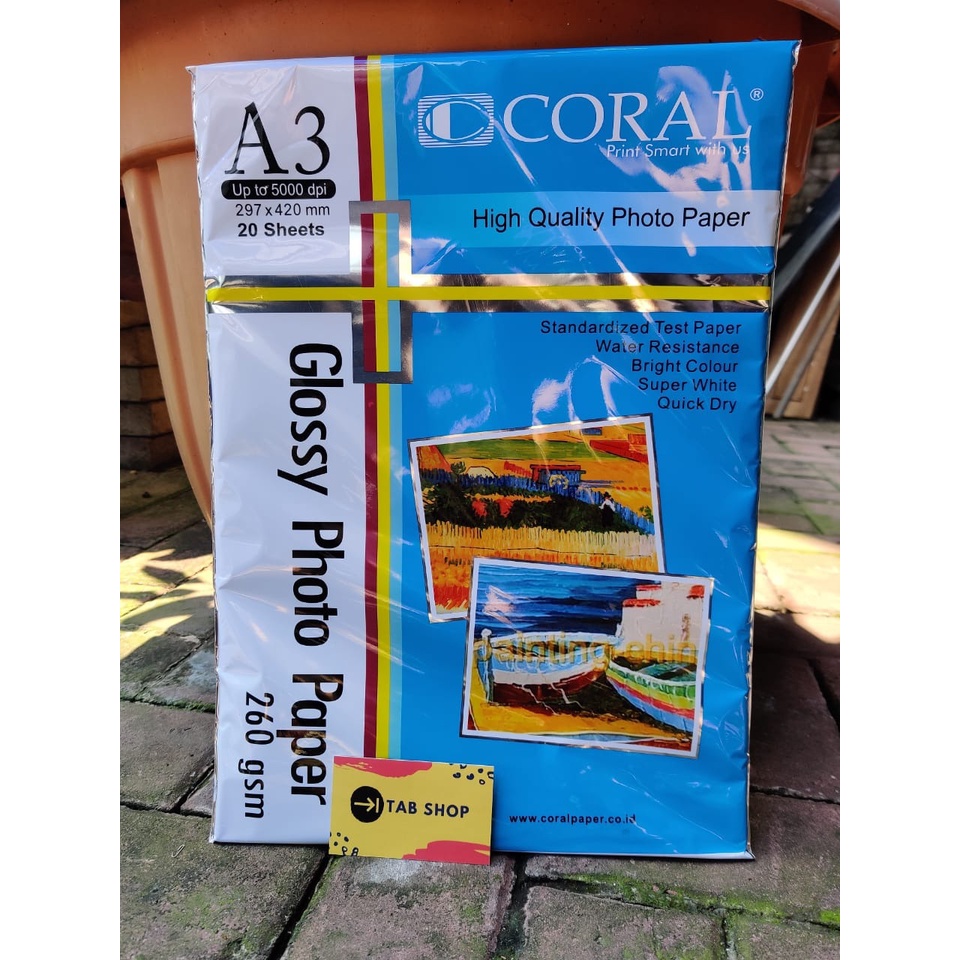 

RB TAB SHOP - CORAL GLOSSY PHOTO PAPER 260 GSM 20 SHEETS A3 - CORAL KERTAS FOTO 260 GSM 20 SHEETS A3