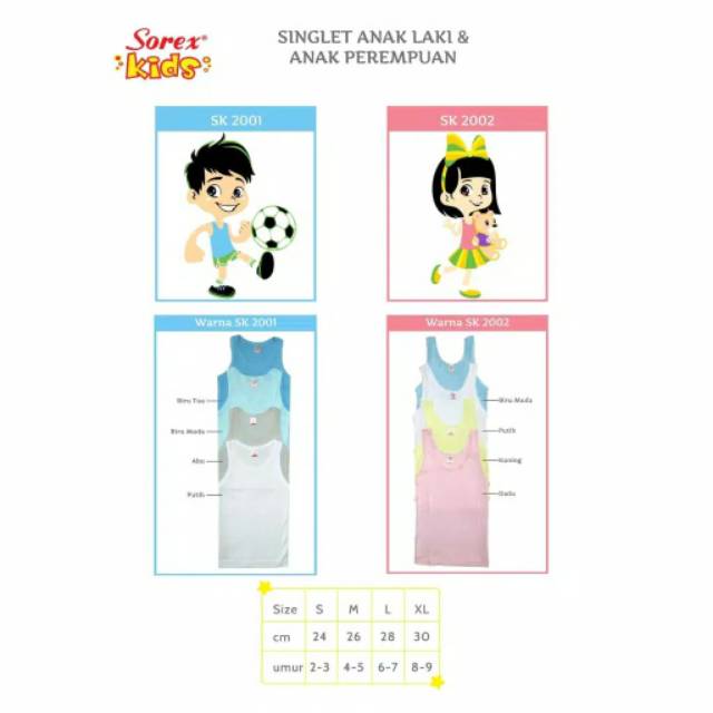 READY BANDUNG Singlet Sorex , Singlet Anak Sorex Cowo Cewe , Singlet 2001 &amp; 2002