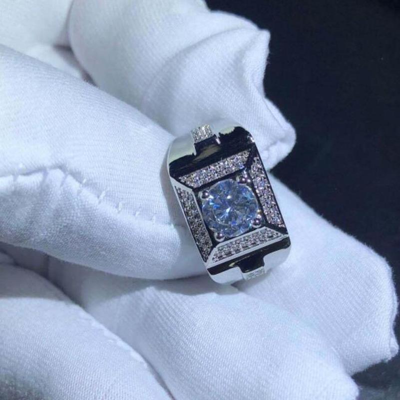 Cincin Berlian Platinum Pria Wanita Fashion Perhiasan Kristal Zirkon Kawin Perak Rings